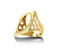 (W) Jewelco London Men's Solid 9ct Yellow Gold Clubs Clovers Square Top Full Sovereign Mount Ring - JRN178-F