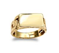(W) Jewelco London Men's Solid 9ct Yellow Gold Curb Link Rectangular Signet Ring 15x9mm - JRN154