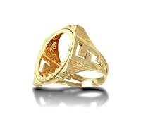 (W) Jewelco London Men's Solid 9ct Yellow Gold Curb Links Square Half Sovereign Mount Ring - JRN182-H