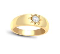 (W) Jewelco London Men's Solid 9ct Yellow Gold Gypsy Set Round H I1 0.25ct Diamond Domed Band Solitaire Ring 7mm - 9R248