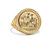 (W) Jewelco London Men's Solid 9ct Yellow Gold St George Dragon Slayer Basket Half-Sovereign-Size Ring - JRN165