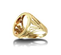 (W) Jewelco London Men's Solid 9ct Yellow Gold Welsh Feather Half Sovereign Mount Ring - JRN174-H