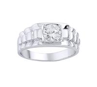 Jewelco London Men's Silver CZ Watch Strap Solitaire Signet Ring | Size: W Jewelco London Silver W