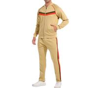 W JIANWANG Track Suits for Men Set Jogging Tracksuit Mens Sweatsuits 2 Piece Casual Workout Running Sports Jogger Sweat Suits Clothes Jackets and Pants Outfits Khaki JW-084-XL