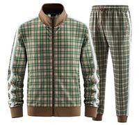 W JIANWANG Track Suits for Men Set Jogging Tracksuit Mens Sweatsuits 2 Piece Sport Plaid Jogger Sweat Suits Sports Clothes Jackets and Pants Two-piece Outfits Green JW-2601-XL