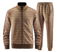 W JIANWANG Track Suits for Men Set Jogging Tracksuit Mens Sweatsuits 2 Piece Sport Plaid Jogger Sweat Suits Sports Clothes Jackets and Pants Two-piece Outfits Brown JW-2501-XL