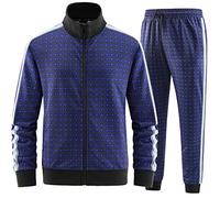 W JIANWANG Track Suits for Men Set Jogging Tracksuit Mens Sweatsuits 2 Piece Sport Plaid Jogger Sweat Suits Sports Clothes Jackets and Pants Two-piece Outfits Blue JW-2401-L