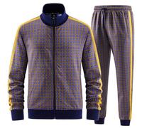 W JIANWANG Track Suits for Men Set Jogging Tracksuit Mens Sweatsuits 2 Piece Sport Plaid Jogger Sweat Suits Sports Clothes Jackets and Pants Two-piece Outfits Purple JW-2901-XL