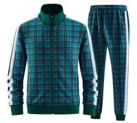 W JIANWANG Track Suits for Men Set Jogging Tracksuit Mens Sweatsuits 2 Piece Sport Plaid Jogger Sweat Suits Sports Clothes Jackets and Pants Two-piece Outfits Dark Green JW-3101-L