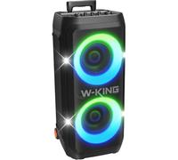 W-KING Portable Speaker Bluetooth Partybox Loud, 370W MAX Pro Sound, Deepest Bass,Large Outdoor Boom Box Wireless,Telescopic Handle&Sturdy Wheels, 25H, Futuristic Light,CSB,MIC&Guitar in