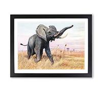 W Kuhnert African Elephant No.2 Vintage Framed Print | A4 Black Framed Wall Art | Ready to Hang | Classic Animal Picture | Living Room Bedroom Lounge Office