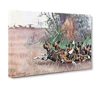W Kuhnert African Wild Dog Canvas Print | Gallery Wrapped 30mm Frame Wall Art | 24x16 inches | Ready to Hang | Retro Animals Picture | Living Room Bedroom Lounge Office