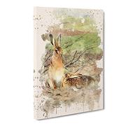 W Kuhnert Hare Modern Fc Canvas Print | Gallery Wrapped 30mm Frame Wall Art | 24x16 inches | Ready to Hang | Retro Animals Picture | Living Room Bedroom Lounge Office