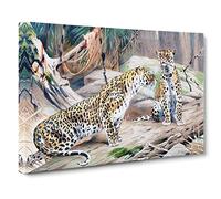 W Kuhnert Leopards Vintage Canvas Wall Art Print Ready to Hang, Framed Picture for Living Room Bedroom Home Office Décor, 30x20 Inch (76x50 cm)