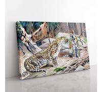 W Kuhnert Leopards Vintage Canvas Wall Art Print Ready to Hang, Framed Picture for Living Room Bedroom Home Office Décor, 76x50 cm (30x20 Inch)