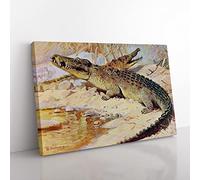 W Kuhnert Nile Crocodile Vintage Canvas Wall Art Print Ready to Hang, Framed Picture for Living Room Bedroom Home Office Décor, 76x50 cm (30x20 Inch)
