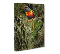 W Kuhnert Rainbow Lorikeet Canvas Print | Gallery Wrapped 30mm Frame Wall Art | 20x14 inches | Ready to Hang | Retro Rainbow Picture | Living Room Bedroom Lounge Office