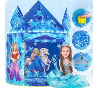 W&O Frozen Princess Tent with Sound Button, LED Lights, Crown & Wand | Frozen Princess Play Tent with Magical Sounds, LED Lights, Crown & Wand, Easy Setup for Indoor/Outdoor Play, Ages 3-7