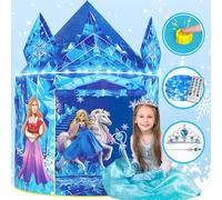 W&O Ice CastleTent for Girls with Magic Sound Button, LED Lights, Crown & Wand Set - Frozen Toys for Girls - Kids Tent Indoor - Play Tent for Kids - Castle Playhouse - Princess Toys