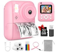 W & O Instant Print Camera for Kids, 2.5K UHD Instant Print Digital Camera with 2.6" LCD, 16X Zoom, Games, SD Card - Portable Thermal Printer Camera for Ages 3-12 (Pink)