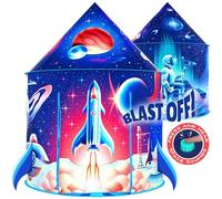 W&O Rocket Ship Tent for Kids with Blast-Off Sound Button & Space Theme