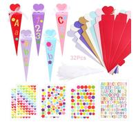 W Rxkiocs 32-Piece Schultüte Set - Foldable School Candy Bags with Ribbons, Stickers & Alphabet Sticker - DIY Filling for Boys & Girls - Back to School Gift - Ages 3+