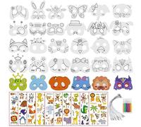 W Rxkiocs 34 Pcs Animal Masks Masks to Decorate Animal Masks for Kids DIY Doodle Mask Kit with Tattoo Stickers Easter Masks for Kids for Halloween Fancy Dress Party Jungle Theme Party Decorations