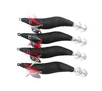 W-SHUFANG, 4Pcs Jigs Lure Squid Hooks 13.5cm 20g 3.5# Fishing Artificial Squid Jigs Octopus Cuttlefish Shrimp Fishing Lure (Color : Black)