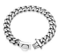 W/W Lifetime Silver Dog Chain Collar Walking Metal Chain Collar with Design Secure Buckle, 18K Cuban Link Strong Heavy Duty Chew Proof for Small Dogs American Pitbull German Shepherd(19MM, 18")