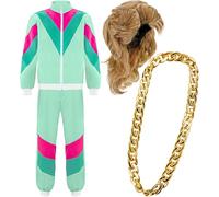 W WIDMANN MILANO Party Fashion 03022 Kostüm Set Trainingsanzug, Perücke, Halskette 80s person Costume, Tracksuit, Wig, Necklace, Mint Green, M