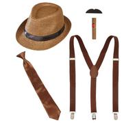 W WIDMANN MILANO Party Fashion - 20s Gangster Accessory Set | 5-Piece Set with Hat, Tie, Braces, Mustache and Dummy Cigar - for Carnival and Theme Party
