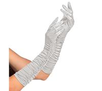 W WIDMANN MILANO Party Fashion 34316 Widmann 34316-Ruffled Satin Gloves with Elastane Content, Silver, 1 Pair, Length 44 cm, Accessory, 20s, Theme Party, Carnival, Standard Size