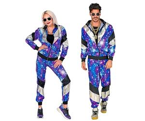 W WIDMANN MILANO Party Fashion - 80s Disco Style Tracksuit Adult Unisex, 90s, Rap, Hip-Hop, Trap, Carnival, Theme Parties, Size S, Blue
