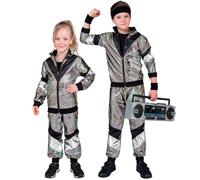 W WIDMANN MILANO Party Fashion - 80s Style Reflective Jumpsuit Unisex Children, Carnival, Theme Parties, Size 158 cm / 11-13 Years, Silver Color