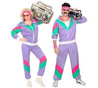 WIDMANN 98790 Unisex Men’s/Women’s 80s Track Suit. Purple, Pink and Green. Retro Party, Halloween and Carnival