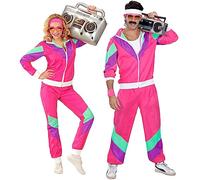 WIDMANN 98801 Unisex Men’s/Women’s 80s Track Suit. Pink, Purple and Green. Retro Party, Halloween and Carnival