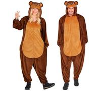 W WIDMANN MILANO Party Fashion - Adult Bear Jumpsuit Brown Plush Hooded Animal Costume Fancy Dress Costume