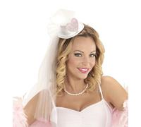 W WIDMANN MILANO Party Fashion - Bride to Be Sequin Top Hat with Heart and Bridal Veil for Women, Hen Party, Wedding, Carnival, Themed Parties