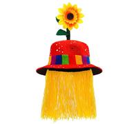 W WIDMANN MILANO Party Fashion - Clown Hat with Hair and Sunflower Circus Clown Comedian Joker Fabric Hat Red