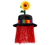 W WIDMANN MILANO Party Fashion - Clown hat with hair and sunflower, circus clown, comedian, joker, fabric hat