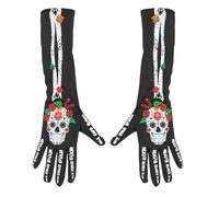 W WIDMANN MILANO Party Fashion Widmann Dia de Los Muertos 34279 Gloves Length Approx. 40 cm for Adults Carnival Theme Party, Multicoloured, Standard Size