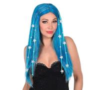 W WIDMANN MILANO Party Fashion Dream Hair Wig Fairy with Tinsel Stars and Silicone Lining Disco Fever Theme Party Carnival