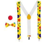 Widmann 10028 - Clown Costume Set, 3 Pieces, Braces, Bow Tie and Nose, Accessories, Fancy Dress, Carnival, Theme Party, Birthday, Circus, Multicoloured, Standard Size