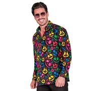 W WIDMANN MILANO Party Fashion - Ghost Shirt Men Black with Neon Ghosts Glow Under UV Light Halloween Fancy Dress