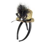 W WIDMANN MILANO Party Fashion - Hair Band with Mini Cylinder Mini Hat with Bow, Feather and Jewel