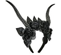 W WIDMANN MILANO Party Fashion - Headband with Horns and Roses | Dark Headband with Long Curved Devil Horns for Halloween, Gothic, Angel and Demon Costumes, Halloween