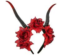 W WIDMANN MILANO Party Fashion - Headband with Horns and Roses | Dark Headband with Long Curved Devil Horns for Halloween, Gothic, Angel and Demon Costumes, Halloween