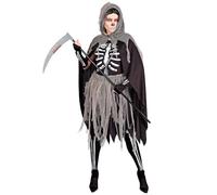 Widmann Grim Reaper (Bones Dress, Tights & Gloves, Hooded Cape, Chains) (M) Grey