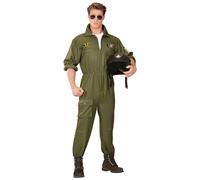 WIDMANN 65532 Medium Adult Mens Green Jet Fighter Pilot Costume. Includes Jumpsuit. Fancy Dress, Outfit, World Book Day, Halloween, Carnival, Army