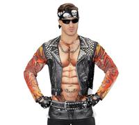 W WIDMANN MILANO Party Fashion Men's Widmann T-Shirt Rocker/Biker Man | Groovy Style Disco Shirt Eye-catching Retro Design Costume for Carnival & Theme Party